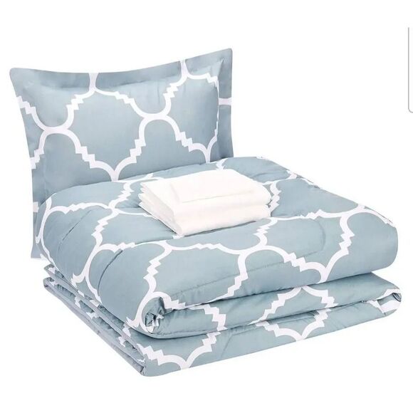 Twin comforter set gray and white twin Sheet Set Included - Picture 1 of 5